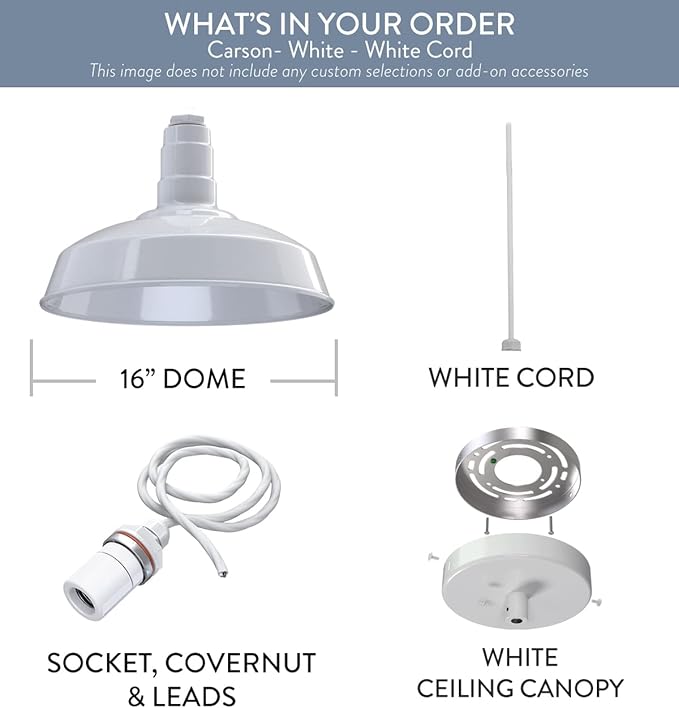 Steel Lighting Co. Carson Barn Light | Ceiling Mounted Pendant | 16 inch Dome |