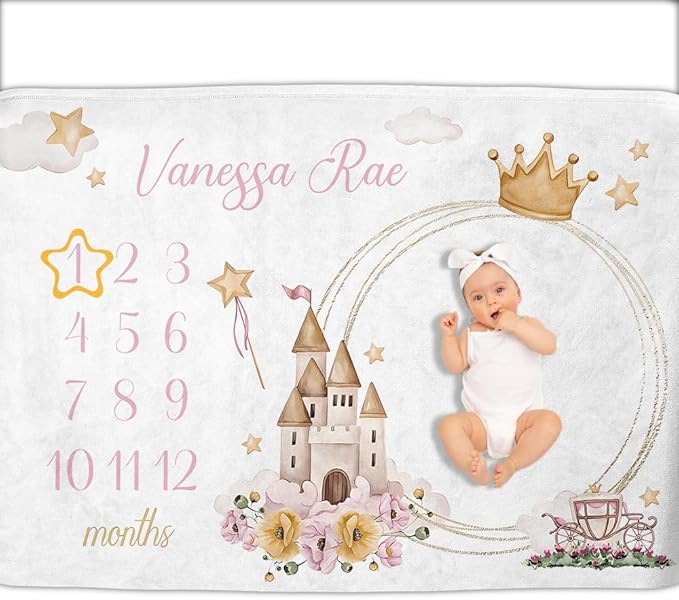 OLIVE OLIVIA Personalized Monthly Baby Milestone Blanket, Baby Months Blanket, Perfect Custom Newborn Gifts,50"x60"