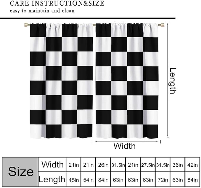 Black Checkered Curtains,70s Vintage Twisted Checkered Window Drapes Colorful Groovy Trendy Wavy Hippie Grid Print Window Treatments for Kids Boy Bedroom Living Room 42" W X 63" L
