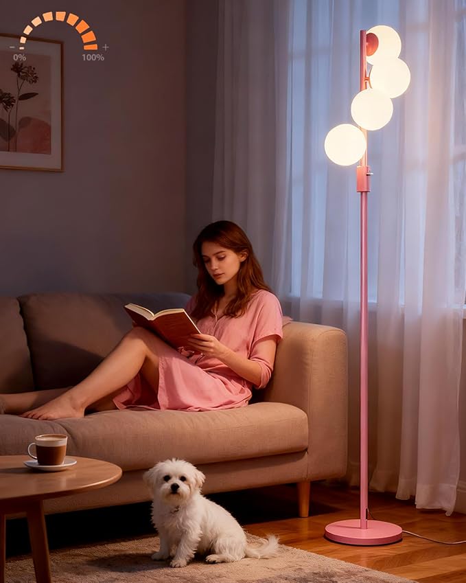 Lightdot 64IN Dimmable Globe Floor Lamp, Mid Century Modern Floor Lamp