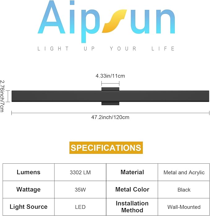 Aipsun Outdoor Lights 2 Packs, Modern Outdoor Wall Light Fixture Long Strip LED