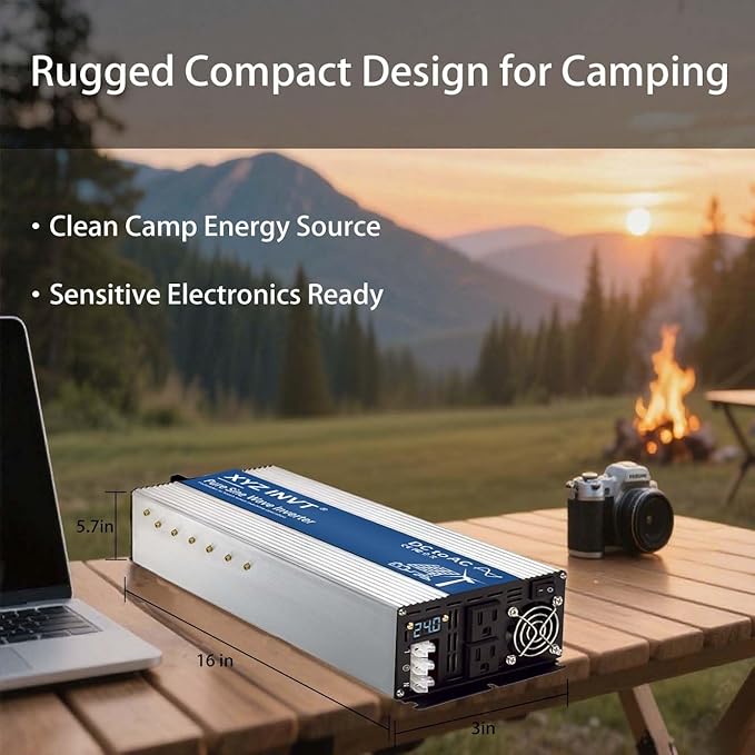 4000W Pure Sine Wave Inverter 24V to 120V AC, 8000W Peak Power - Portable Power Converter for Solar System, Off-Grid Home, RV, Truck & Camping