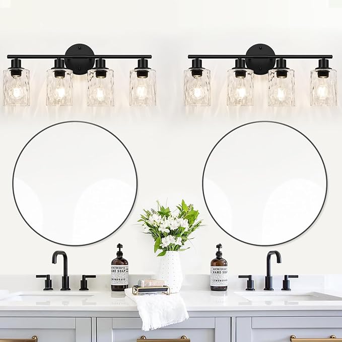 4-Light Bathroom Light Fixtures, Matte Black Vanity Lights