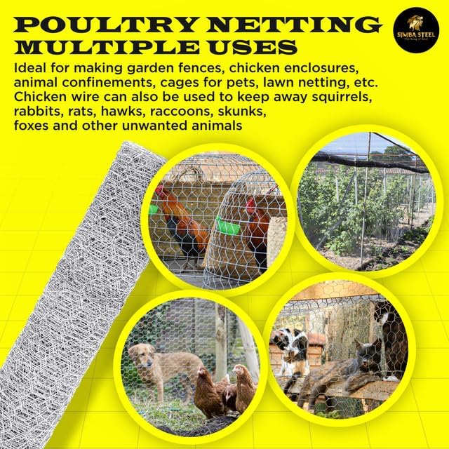 Chicken Wire 48 in x 100 FT x 2” Mesh x 20GA | Poultry Wire Netting | Hot Dipped Galvanised | Hexagonal Galvanized Mesh for Chicken Coop, Rabbit Cage, Fence Barrier PM48x100x2