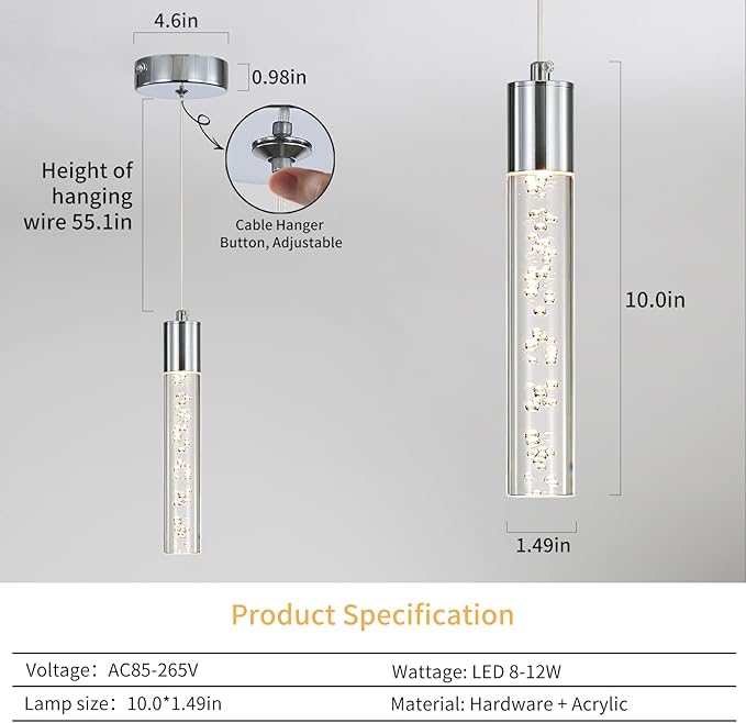 3 Pack Modern LED Pendant Light, Chrome Bubble Hanging Ceiling Lamp Fixture