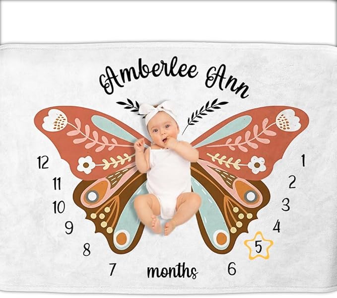 OLIVE OLIVIA Personalized Monthly Baby Milestone Blanket, Baby Months Blanket, Perfect Custom Newborn Gifts,50"x60"