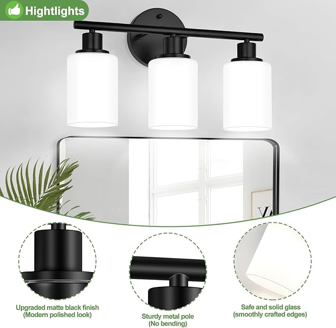 3-Light Bathroom Light Fixtures, Bathroom Wall Lamp
