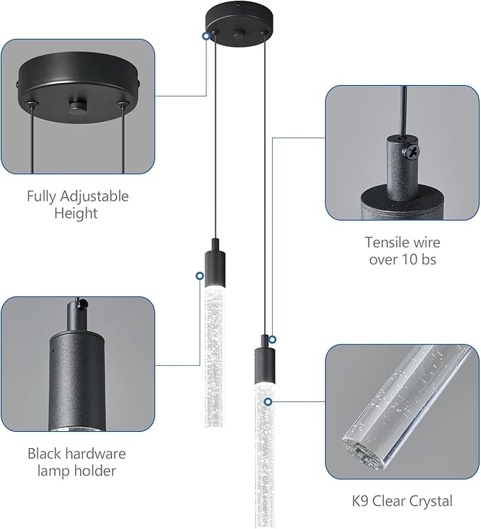 Modern Light Fixture Kitchen Island Pendant Light Dimmable LED Black Pendant