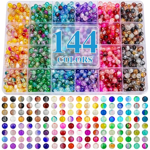 About 144 Colors 1200PCS 6mm Glass Beads Bracelet Making Set (1200 Count)