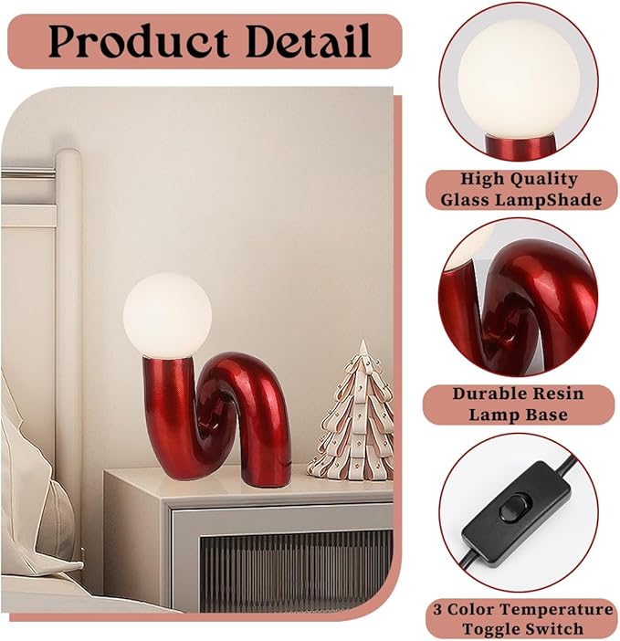 Bauhaus Red Table Lamp Modern Globe Glass Table Light