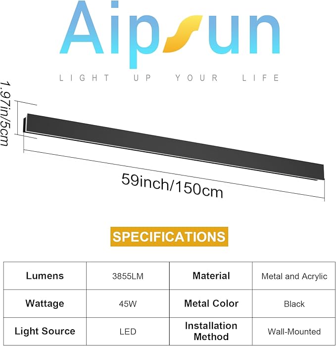 Aipsun Outdoor Lights 2 Pack, Modern Outdoor Wall Light 59inch Long Strip LED