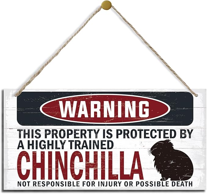 Warning Sign, Chinchilla Warning Wood Plaque Sign, Funny Door Signs, Decorative Wood Hanging Suspension Plaque, Farmhouse Wooden Wall Decor, Outdoor Hanging Wooden Signs