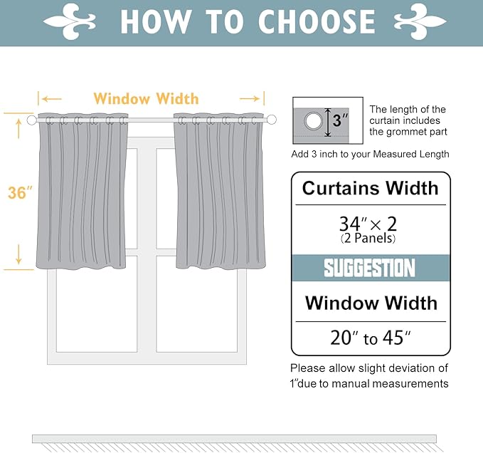 ChrisDowa Small Window Curtains 36 inches Long for Bedroom - Grommet Short Thermal Insulated Room Darkening Curtains for Kitchen (2 Panels, Aqua, 34 x 36 Inch)