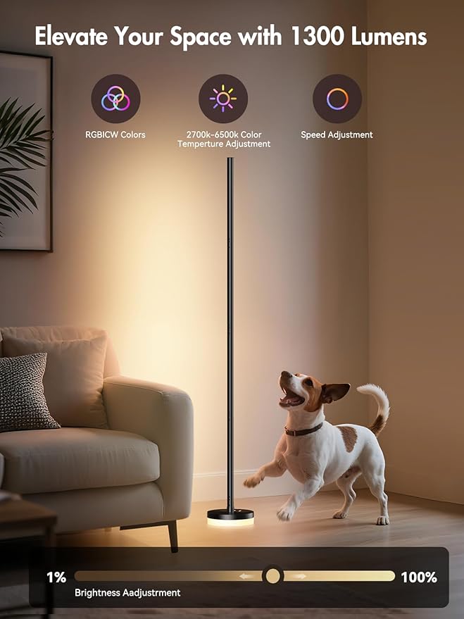 Corner Floor Lamp 2 Pack, RGBICW LED Corner Lamp