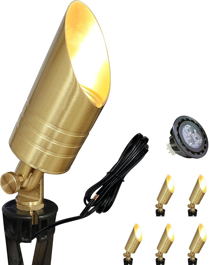 MALORY Brass Landscape Spotlight, 12V AC/DC Low Voltage LED Landscape Lighting