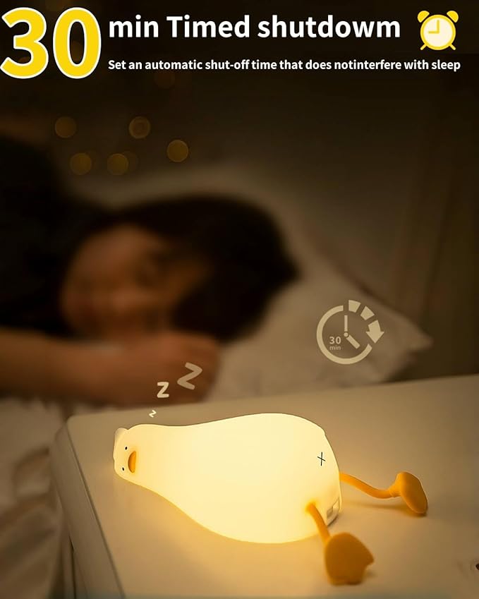 Cute Lazy Duck Night Light, Lazy Duck Lamp, LED Squishy Existential Crisis Duck, Rechargeable Dimmable Duck Light Laying Down with 30 Minutes Timer & Touch Control for Bedroom Living Room