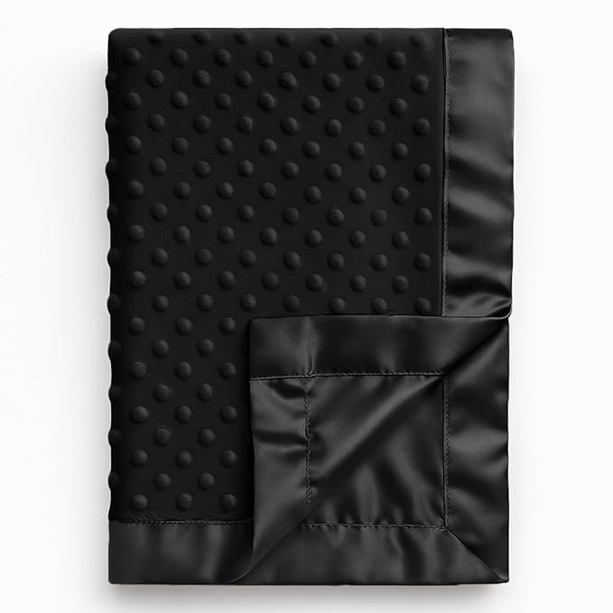 Pro Goleem Baby Soft Minky Dot Blanket with Satin Backing Baby Gifts for Boys and Girls (Black, 30’’ x 40’’)