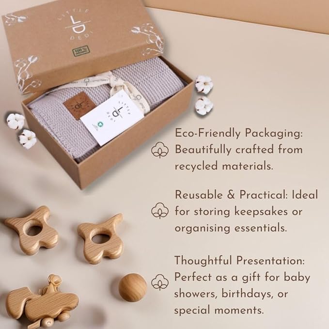 100% Organic Cotton Baby Knitted Blanket with Gift Box - Soft Toddler, Crib, Stroller Blanket - Neutral Swaddle and Receiving Blanket for Newborns, 30"x40", Beige