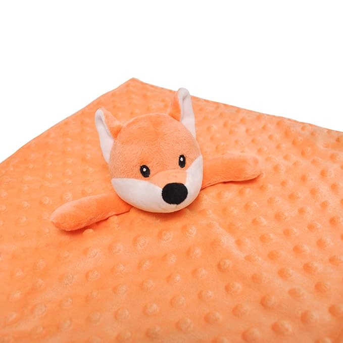 BORITAR Christmas Fox Baby Security Blanket Soft Minky Dot Fabric Lovey Blanket with Cute Woodland Pattern Backing Stuffed Plush Cuddle for Newborn Infant Gifts Orange 14 Inch