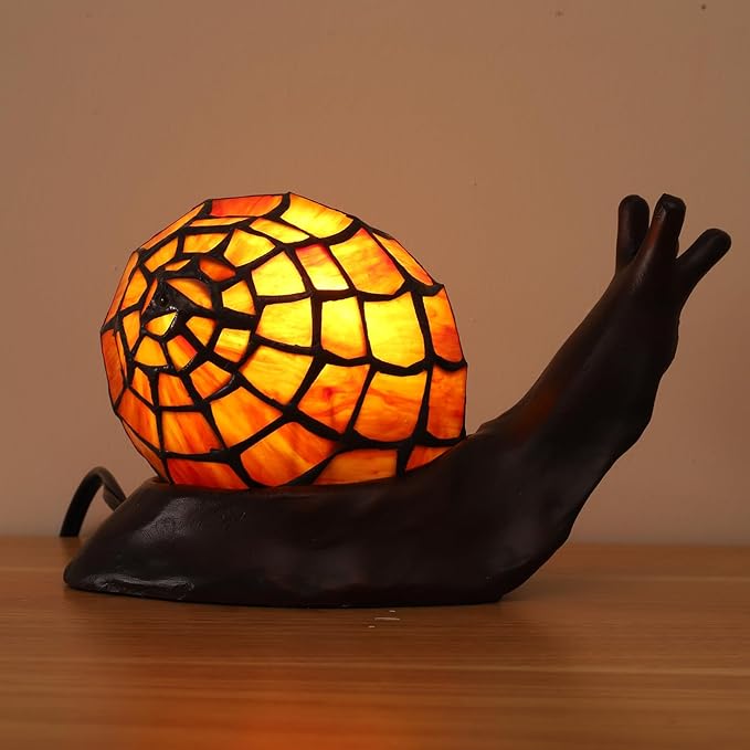 Tiffany Style Red-Brown Snail Accent Table Lamp Handmade Stained Glass Shade
