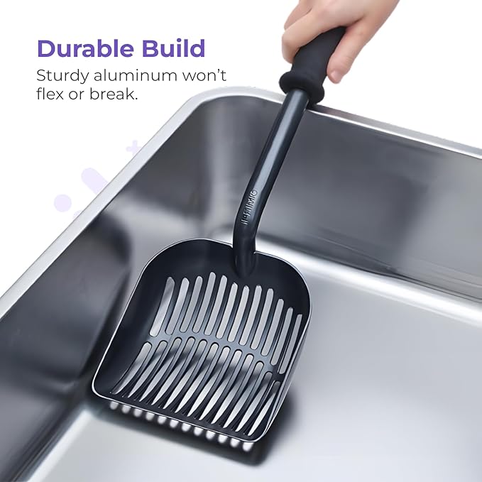 iPrimio Monster Cat Litter Scooper with 17 Inch Long Handle and Soft Grip - Sturdy Extra Large Deep Shovel Scoop - Cat Litter Scoop for Sore Hands - Kitty Litter Box Accessory