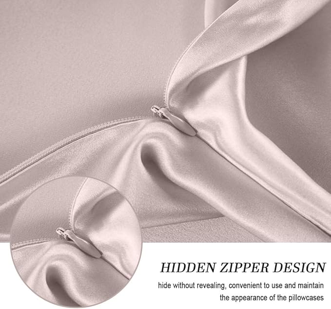 100% Mulberry Silk Pillowcases Set of 2 for Hair and Skin and Super Soft and Breathable Queen Size Nature Silk Pillowcases (Queen, Apricot Gray)