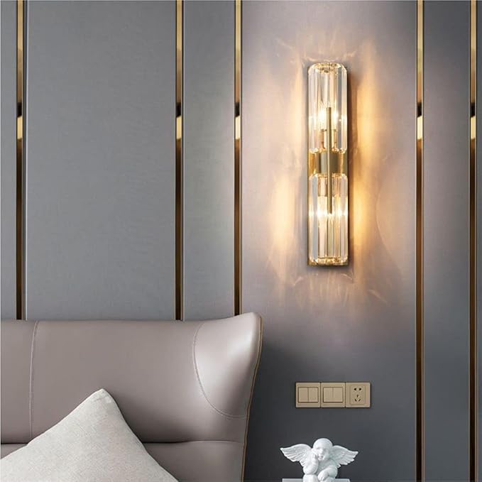 Modern Luxury Crystal Wall Sconce 2-Light Gold Mid Century Brass Wall Lighting