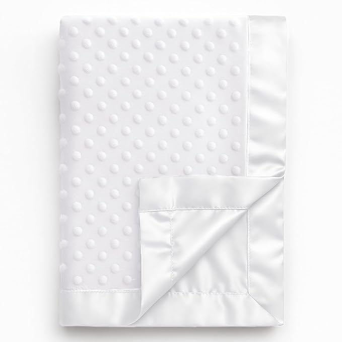 Pro Goleem Baby Soft Minky Dot Blanket with Silky Satin Backing Baby Gifts for Boys and Girls (White, 30’’ x 40’’)