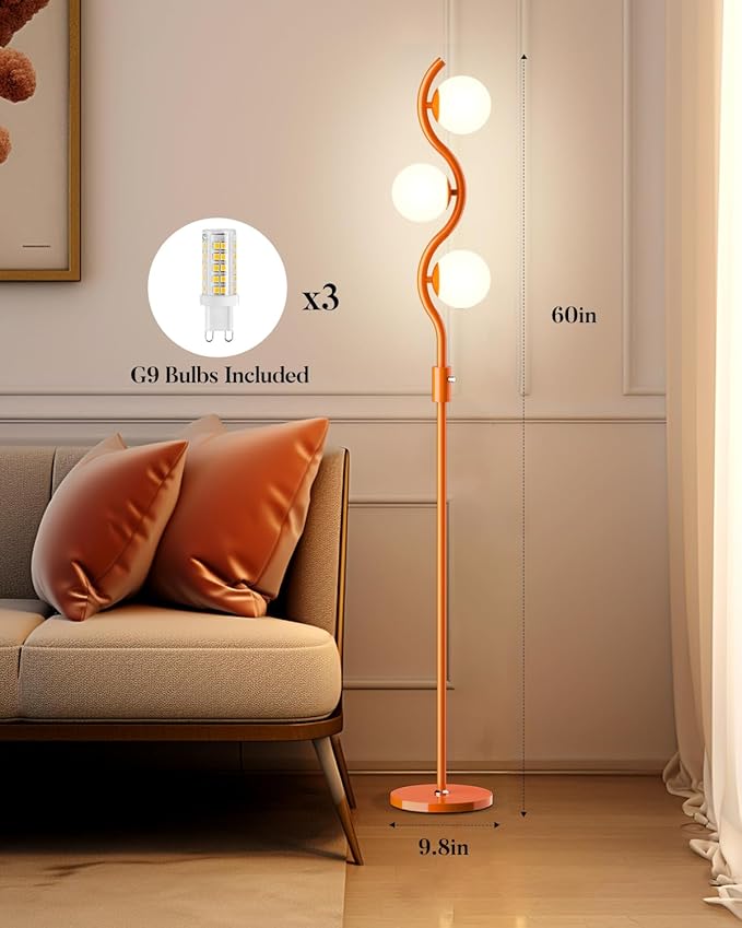 Lightdot 3-Globe Dimmable Floor Lamp Orange Mid Century Modern Standing Lamp