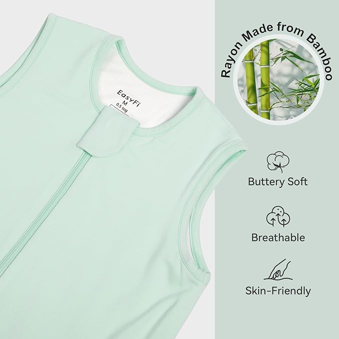 Rayon Made From Bamboo Sleep Sack 24-36 Months 0.5 Tog Ultra Soft Summer Toddler Sleep Sack 2t-3t with Feet 2-Way Zipper Lightweight Sleeping Bag Baby Wearable Blanket (2 Pack)-Green & Gray