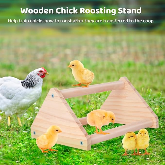 Chick Stand Training Perch, Wood Chicken Roosting Bar for Entertainment, Wooden Chick Perch, 7.9 X 6.9 X 4.14’’ Toy for Coop & Brooder, Chick Jungle Gym Perch