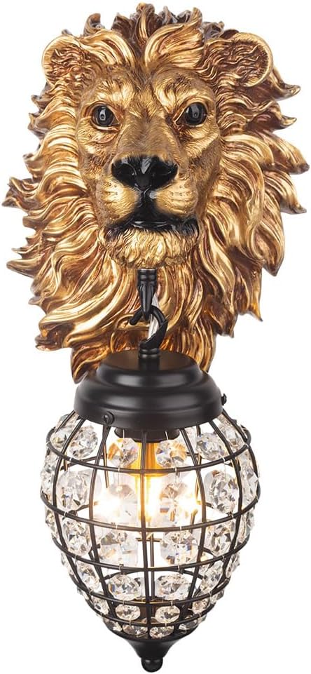 Lion Head Wall Decor Sconces Wall Lighting Retro Baroque Crystal Sconce Gold