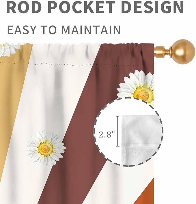 Boho Rainbow Curtains, Watercolor Bohemian Modern Abstract Daisy Floral Abstract Aesthetic Rainbow Blackout Window Treatments for Kids Girls Baby Bedroom Living Room Bathroom 2 Panels, 63"x63" Inch