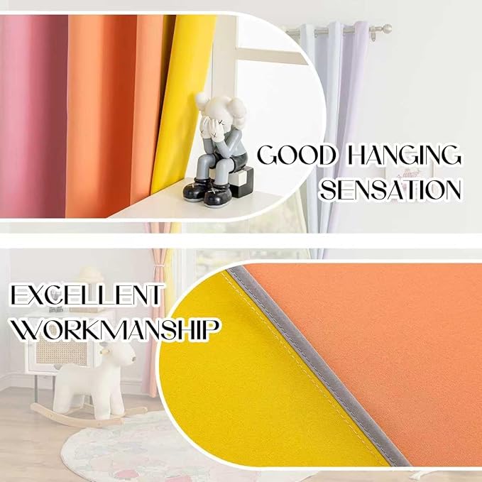 Rainbow Curtains Made with a Patchwork of Pink, Orange, Yellow, Green, Blue, and Purple for Kids Bedroom Blackout Colored Curtains for Bedroom Classroom (2 Panels, W52 X L96)