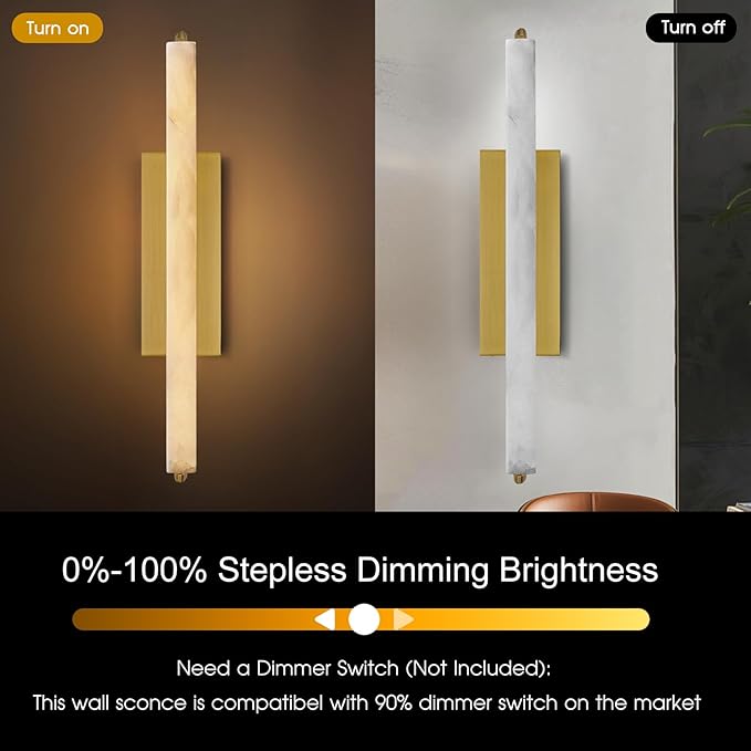 Alabaster Wall Sconce, Brass Modern Bathroom Sconces, Indoor Wall Lighting
