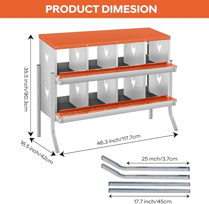 Durable Ventilated Roll Away Design - Galvanized Steel Chicken Nesting Box - 8 Compartments, Wall-Mounted, Easy Egg Collection & Cleaning for Poultry Coops - Red, 8 Holes