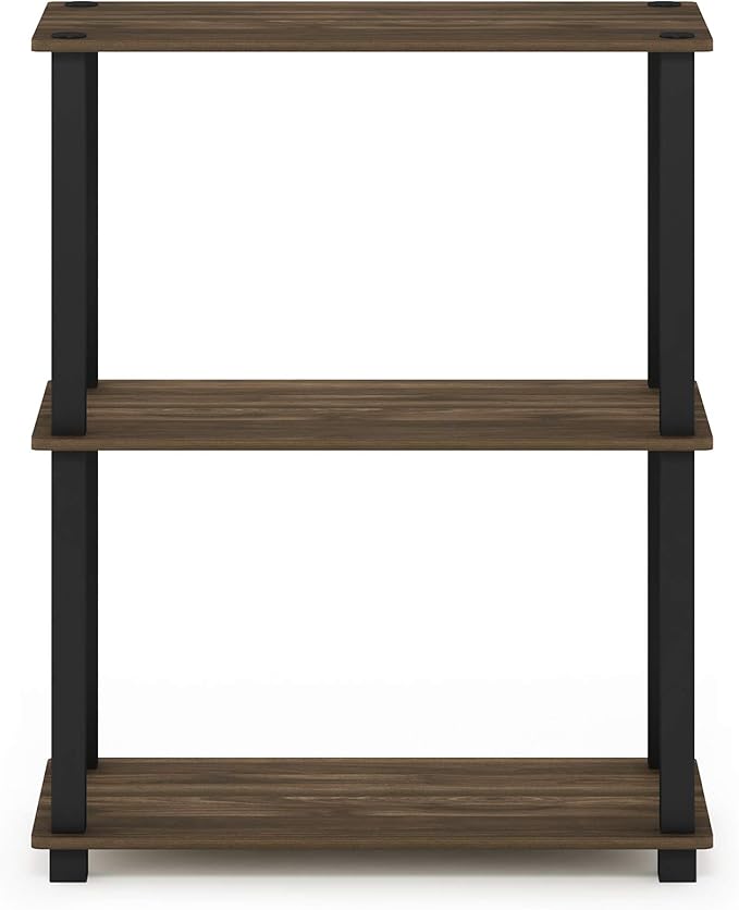 Furinno Turn-S-Tube 3-Tier Compact Multipurpose Shelf Display Rack with Square Tube, Columbia Walnut/Black