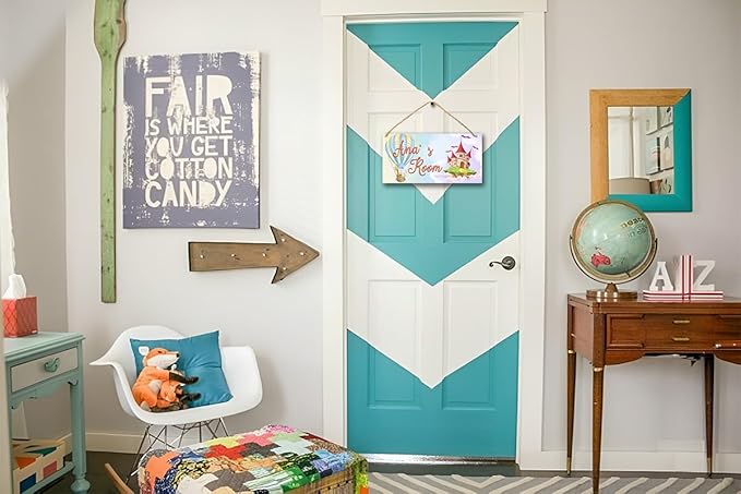 Personalized Name's Balloon with animals & floating castle Nursery Kid's Children's Girls Bedroom Door Sign Wood Plaque Sign Wall Decor Gift