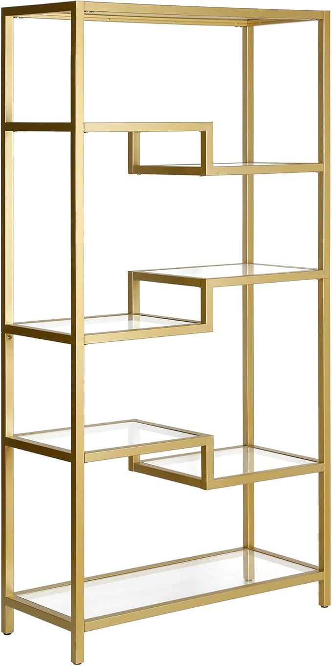 Henn&Hart 68" Tall Rectangular Bookcase in Brass, for Home Office, Living Room