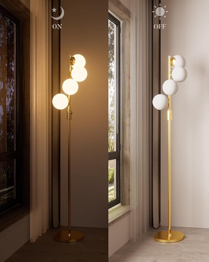 Lightdot 64IN Dimmable Globe Floor Lamp, Modern Gold Standing Lamps