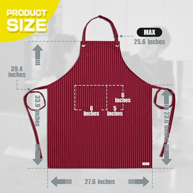 ROTANET Stripe Stretch Apron for Men Women Chef Big and Tall Large Striped Aprons with Pockets for Kitchen Cooking Waterproof