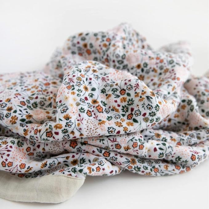 Little Unicorn Newborn Receiving Quilt | Ultra- Soft, Multi-Layered Muslin Fabric | Gift for Newborns & on-The-go (Pressed Petals)