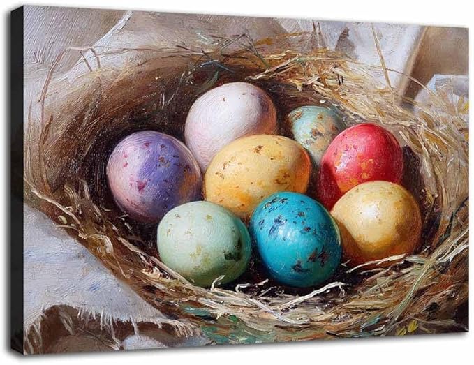 MNFGMH Easter Canvas Watercolor Easter Eggs Spring Art Cute Easter Picture for Living Room and Kitchen Wooden Frame 20x30 inch