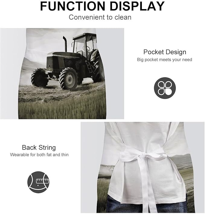 Tractor Agriculture Tranquil Apron Waterproof Oil-proof Large Pocket Apron Adjustable Neck Strap Unisex Kitchen Aprons For Chef Cooking Baking Gardening BBQ
