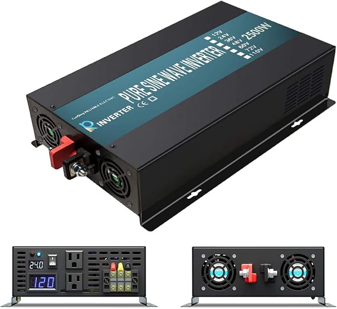 WZRELB 2500W 24VDC 120VAC Pure Sine Wave Power Inverter,RV, Car Inverter,LED Display