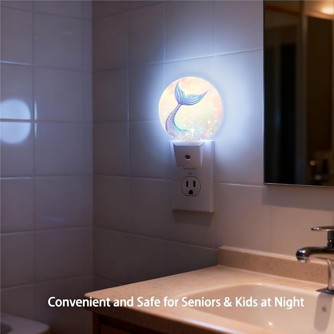 Plug-in Enchanting Mermaid Tail Night Light Starry Rainbow Background Night
