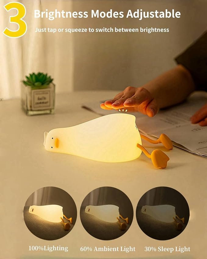 Cute Lazy Duck Night Light, Lazy Duck Lamp, LED Squishy Existential Crisis Duck, Rechargeable Dimmable Duck Light Laying Down with 30 Minutes Timer & Touch Control for Bedroom Living Room