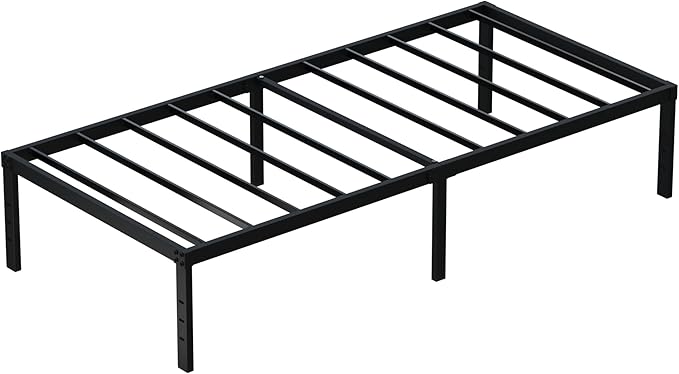 18 Inch Narrow Twin Bed Frames Heavy Duty No Box Spring Needed Metal Platform with Maximum Storage, Easy Assembly, Noise Free, Black