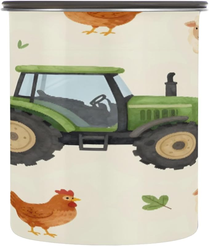 Farm Animals Cartoon Tractor Coffee Canister 30oz Stainless Steel Airtight Food Storage Container with Lid for Beans/Cereal Preserval