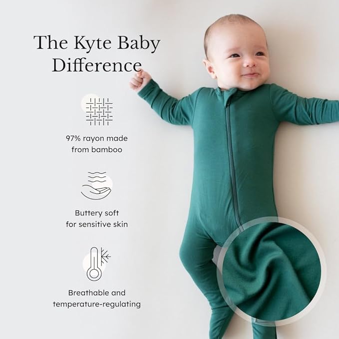 KYTE BABY Unisex Zipper Closure Footies, Rayon Made From Bamboo, 0-24 Months